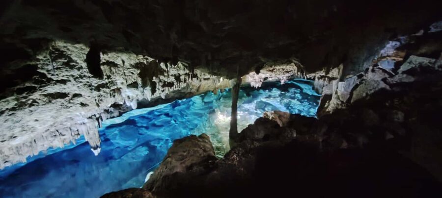 Bayahibe: Snorkeling Tour - Sea, Cotubanama park & Cenotes - Swimming below the cave at Cenotes Chicho