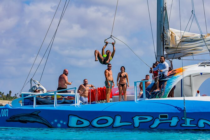 Dolphin Catamaran Snorkel and Sail with Open Bar - The rope swing and spinning water slide