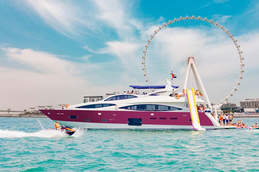 Dubai: Yacht Cruise with Swimming, Snorkeling and BBQ Lunch - The JBR swim stop and floating pool