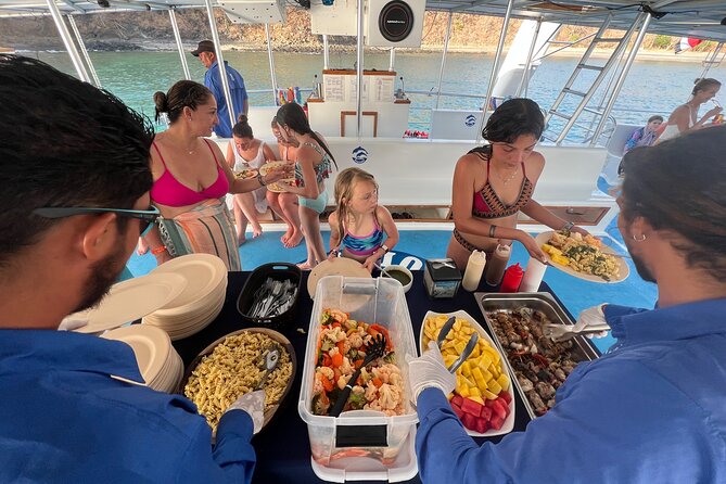 Flamingo Family Fun Catamaran Snorkel:Comfortable shaded seating - Food, drinks, and the late meal