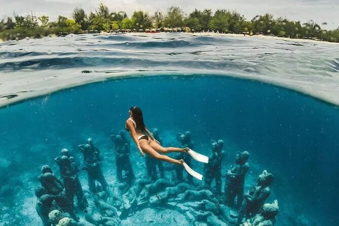 Half-Day Private Guided Snorkeling Turtles Underwater Statues - Gili Meno statues and coral