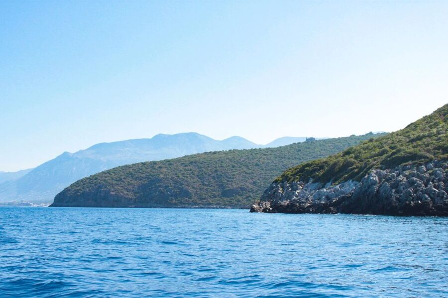 Kalamata - Kitries Boat Snorkel Tour - Passing the lighthouse toward open Mediterranean water