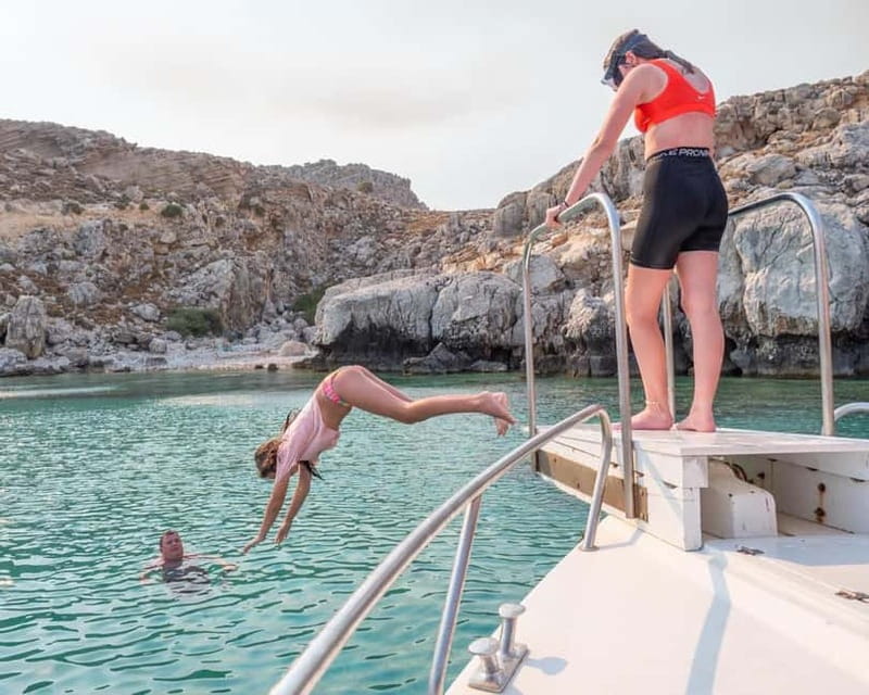 Lindos: Glass Bottom Boat Tour with Snorkeling - St. Paul’s Bay from the water