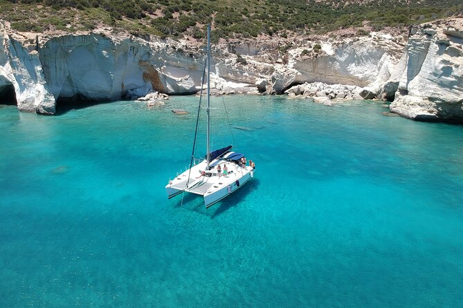 Milos caves snorkelling Catamaran Cruise in a small group - Kalogries Beach, the first swim and a light breakfast