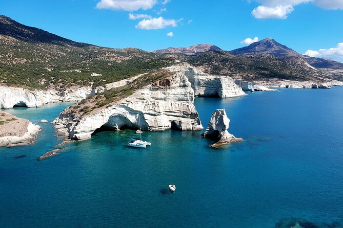 Milos caves snorkelling Catamaran Cruise in a small group - Sikia Beach and the cave entrance