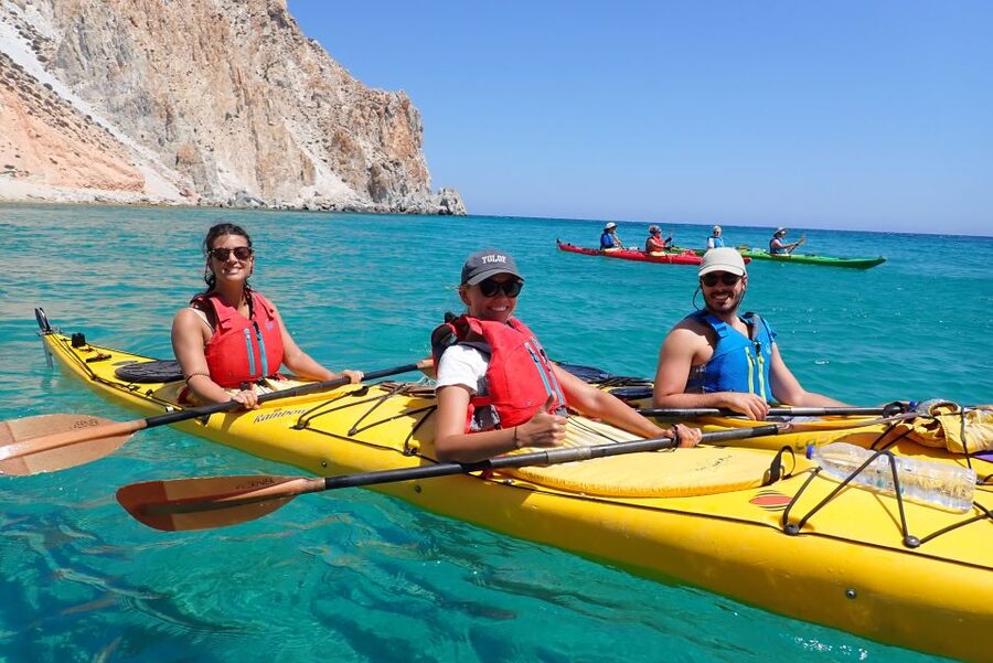 Milos: Guided Kayaking Trip with Snorkelling & Lunch - The long beach break: lunch, swimming and optional adventure