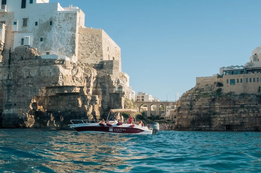 Polignano Sea Caves: Boat Tour with Snorkeling & Aperitif - Lama Monachile from the water