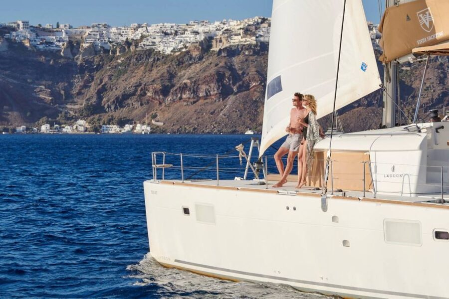 Santorini Gold Catamaran Cruise with Snorkel, BBQ & Open Bar - At a glance