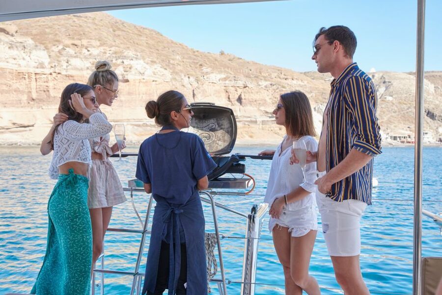 Santorini Gold Catamaran Cruise with Snorkel, BBQ & Open Bar - What the $117 price really includes