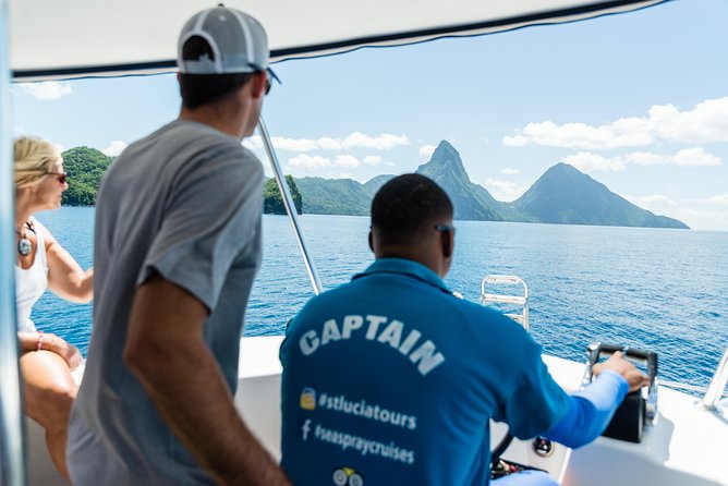 St Lucia Full-Day Catamaran Sightseeing Cruise With Snorkeling - Seeing the Pitons from Soufriere Bay